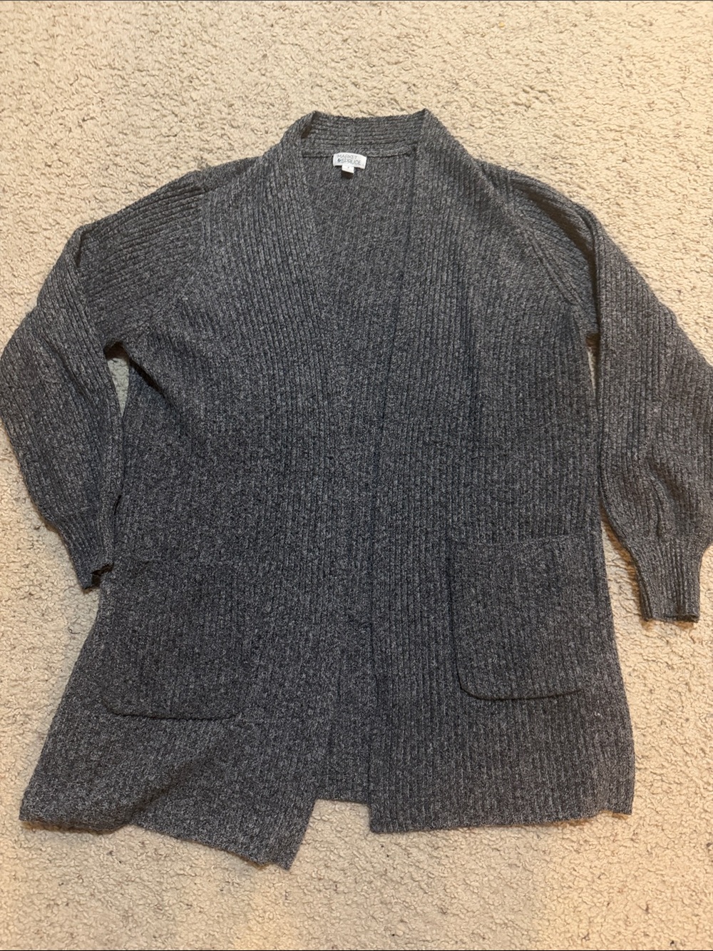 Market & Spruce Ribbed Open-Front Cardigan - Gray